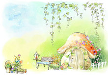 蘑菇小屋童话插画风景PSD素材
