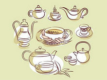 卡通手绘茶壶茶杯矢量图