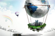 创意城市地球热气球PSD素材