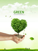 绿色爱心心形树木环保海报PSD素材