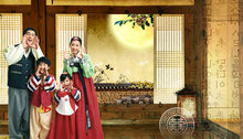 韩国传统民族家庭人物PSD素材