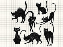 线稿手绘猫咪矢量图