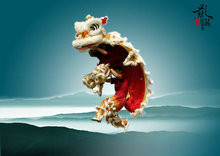 中国风传统舞狮骑影文化PSD素材