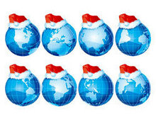 立体地球与圣诞帽矢量图