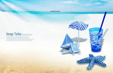 夏天蓝色海洋沙滩海报psd素材