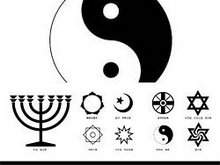 六芒星，大卫之星，犹太教/雷尔教/阴阳鱼，道教/世界救世教/星月