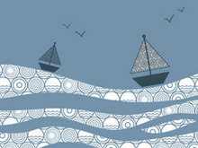 海上的舟装饰画矢量图