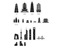 古现代中国建筑剪影矢量图