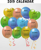 彩色气球2013年日历矢量图