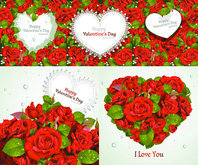 红玫瑰装饰情人节卡片矢量图