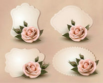 粉色玫瑰花装饰标签矢量图