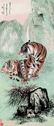 国画两只老虎图片