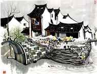 苏州小镇水墨画图片
