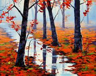 秋天树林落叶油画图片