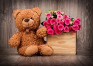 泰迪熊玩具与玫瑰花图片