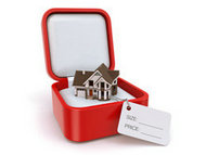 红色礼盒与3D别墅模型图片素材