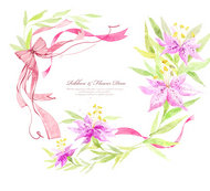 粉红色丝带与花卉植物PSD素材