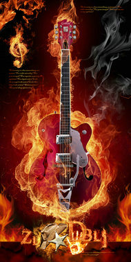 大火中的吉他PSD素材