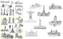 手绘世界著名建筑矢量图