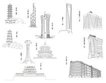 线稿城市知名建筑矢量图