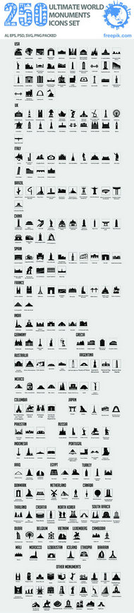 250个国家著名建筑图标矢量图