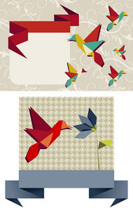 花纹小鸟折纸背景矢量素材