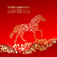 喜庆圣诞节金色花纹马矢量素材