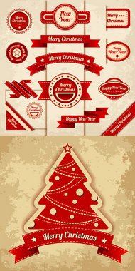 红色圣诞贴纸标签矢量素材