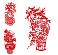 古典花瓶剪纸艺术矢量素材