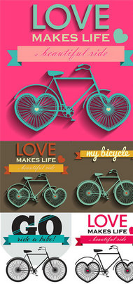 爱心单车自行车卡片矢量图