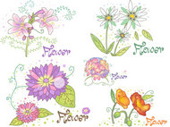 鲜艳花朵植物图案矢量图