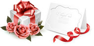 玫瑰礼物盒与卡片矢量图