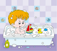 洗澡的小男孩矢量图