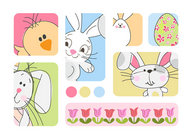 卡通兔子和小鸡矢量图
