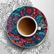 花纹碟子与咖啡矢量图