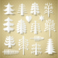 白色剪纸圣诞树矢量图
