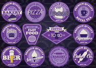 紫色快餐食品标签矢量图