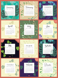 花卉2015年日历矢量图