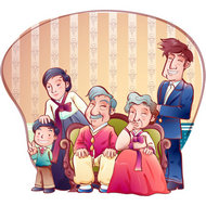 传统韩国一家人矢量图