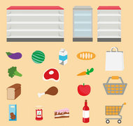 超市货架与食物矢量图