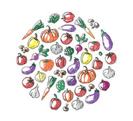 彩绘蔬菜圆形背景矢量图
