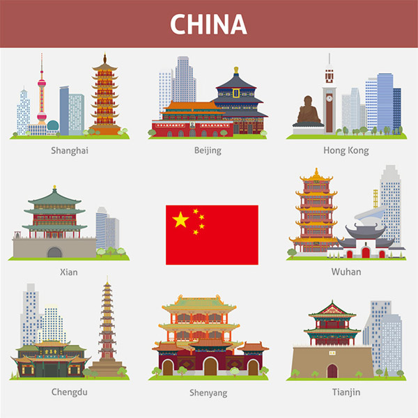 中国著名地标图标矢量图