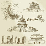 中国著名建筑插画矢量图