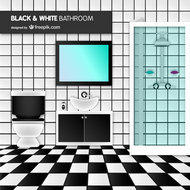 黑白拼色浴室设计矢量图