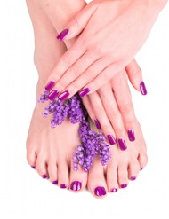 光疗紫色手脚美甲图片