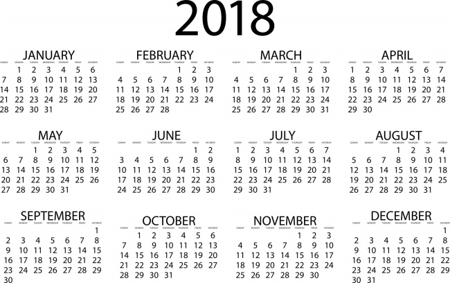  2018年日历全年表高清图 