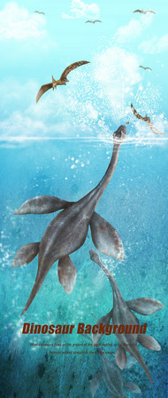 海里游泳的恐龙PSD素材
