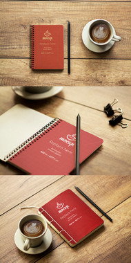 红色笔记本展示PSD图片
