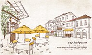 咖啡馆街头插画PSD图片