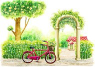 绿色庭院插画PSD图片